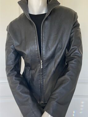 Women’s Black Leather Spring Jacket – Like New – Boutique Style